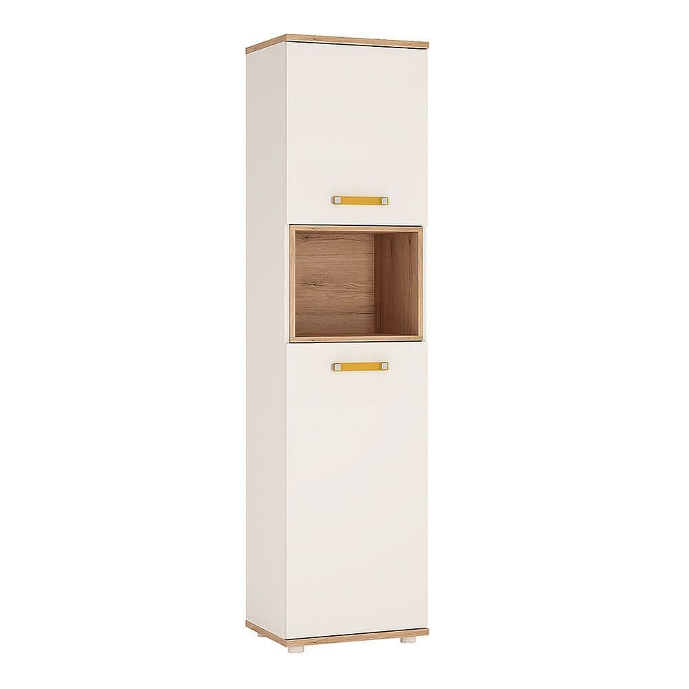 Kinder Tall 2 Door Cabinet in Light Oak and white High Gloss (orange handles)